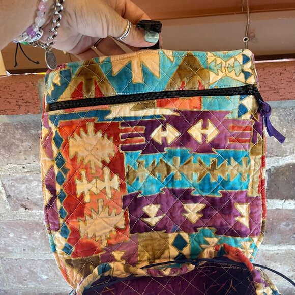 Handmade Quilted Aztec Pattern Backpack & Pouch Set In Multicolor Fabric - Picture 10 of 11